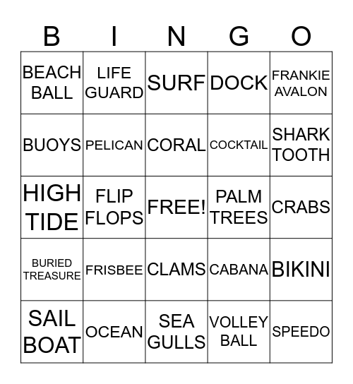 TWILIGHT BEACH PARTY BINGO Card