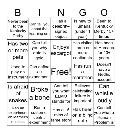 Cohort Connect: Find someone who... Bingo Card