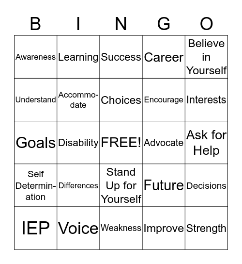Transition Bingo Card
