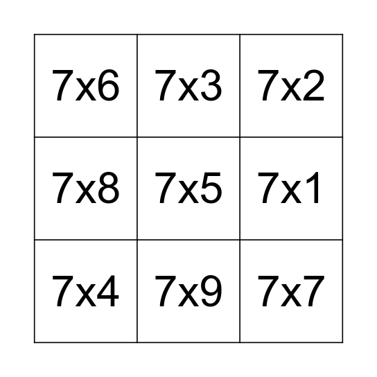 multiplication 7 Bingo Card