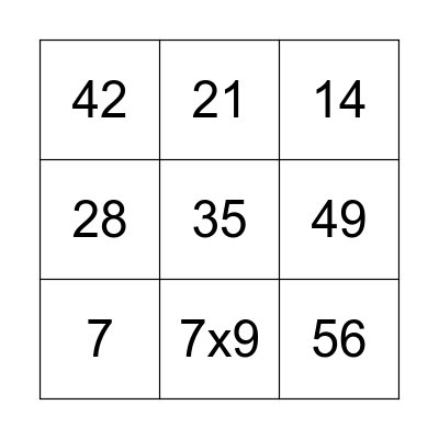 multiplication 7 Bingo Card