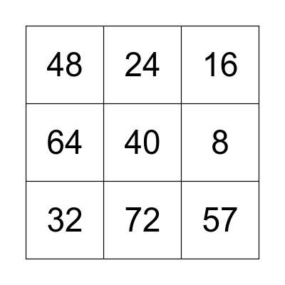 multiplication 8 Bingo Card