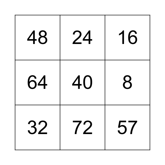 multiplication 8 Bingo Card
