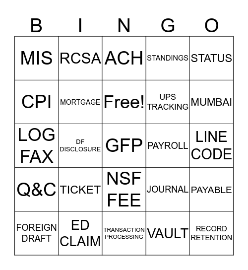 Cash Operations - EAW Bingo Card