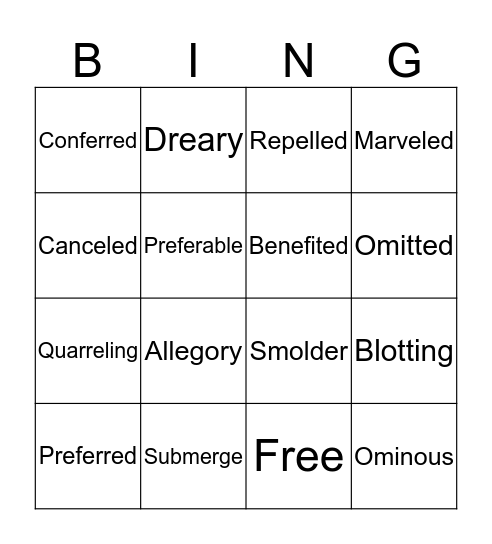 Spelling/Vocabulary Bingo Card