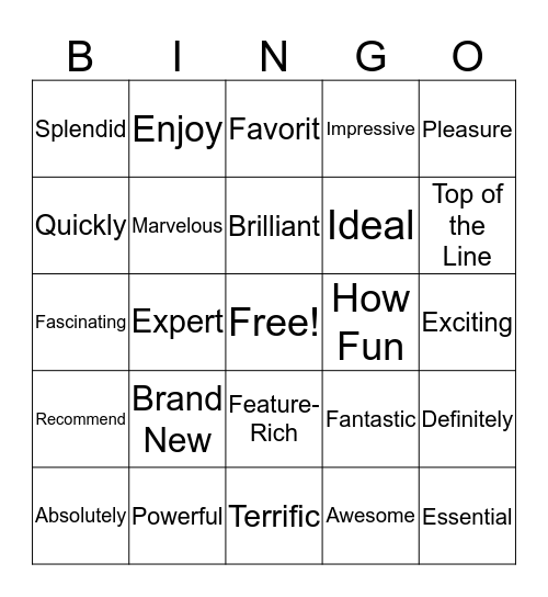 Power Word Bingo Card