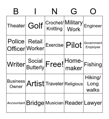 Passions & Personality Bingo Card