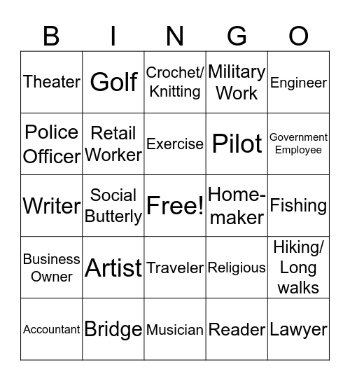 Passions & Personality Bingo Card