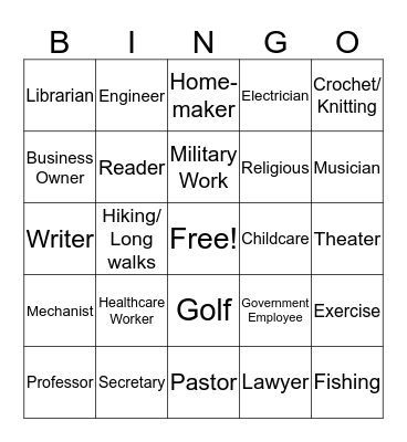 Passions & Personality Bingo Card