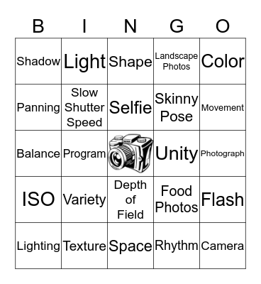 Photography Bingo Card