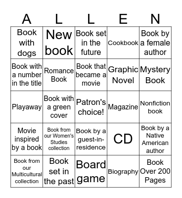 Allen Hall Library Bingo Card