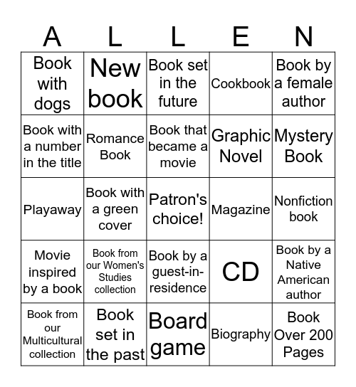 Allen Hall Library Bingo Card