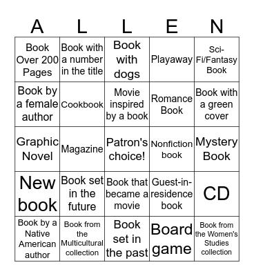 Allen Hall Library Bingo Card