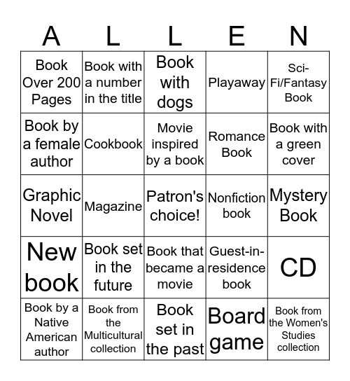 Allen Hall Library Bingo Card