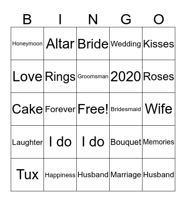 Engagement Party Bingo Card