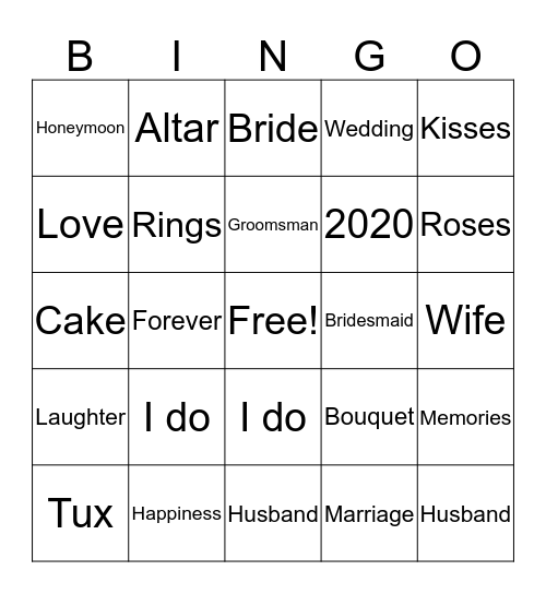 Engagement Party Bingo Card