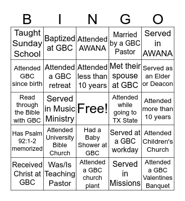 GBC - Get to Know You Bingo Card