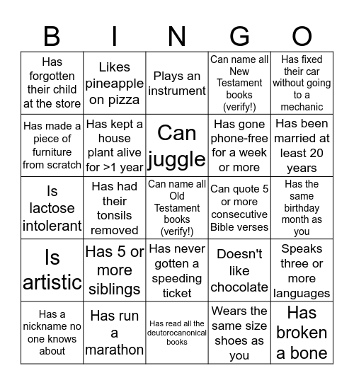 FIND SOMEONE WHO Bingo Card