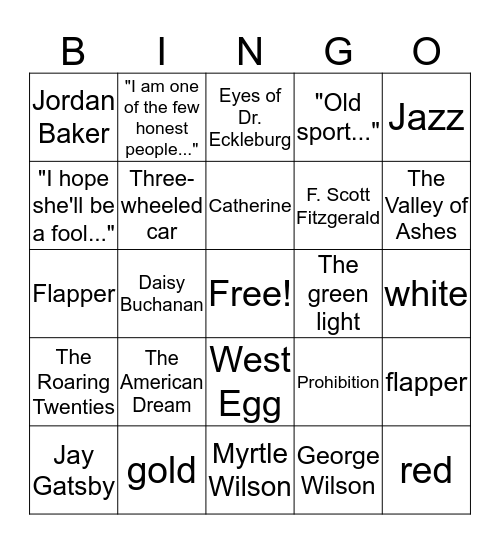 The Great Gatsby Ch.4 Bingo Card