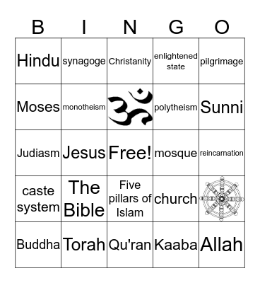 World Religions Bingo Card