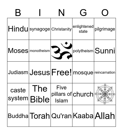 World Religions Bingo Card