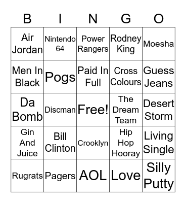 90's  Bingo Card