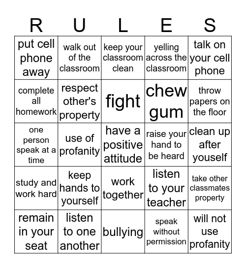 RULE OR NO RULE?     Bingo Card