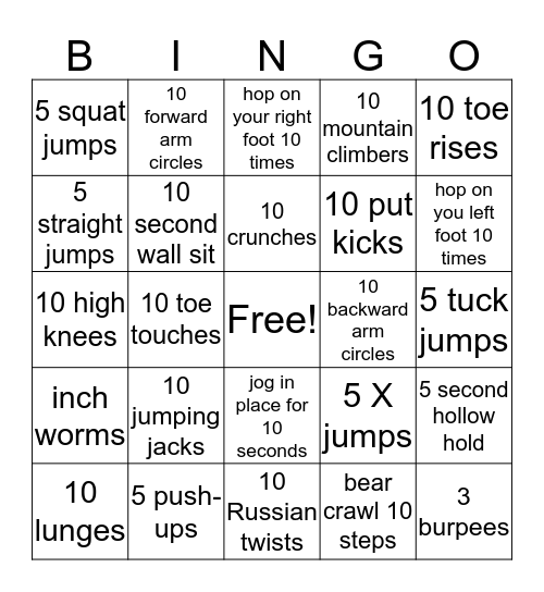 Gymnastics BINGO! Bingo Card