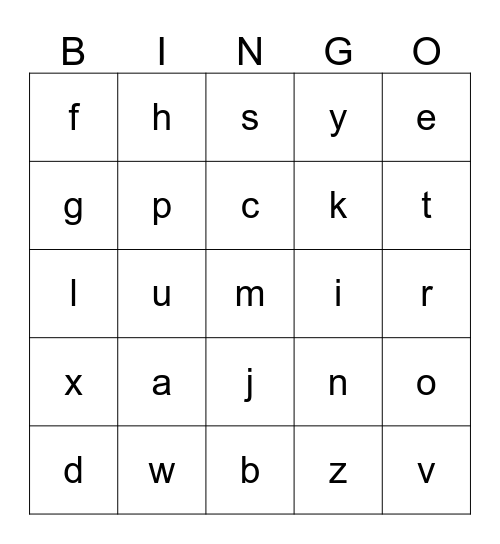 Alphabet Bingo Card