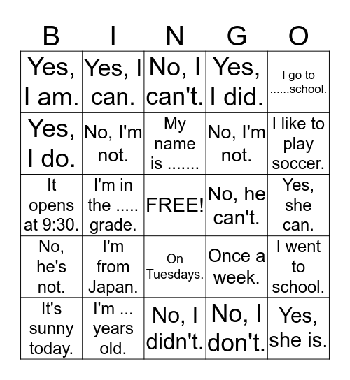 PA&JE Bingo Card