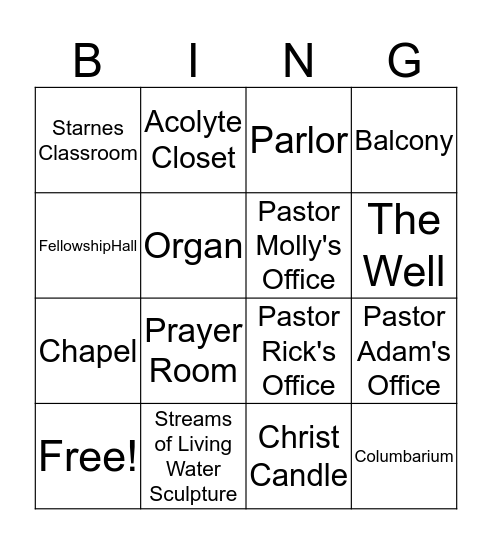 Hayes Barton United Methodist Church Bingo Card