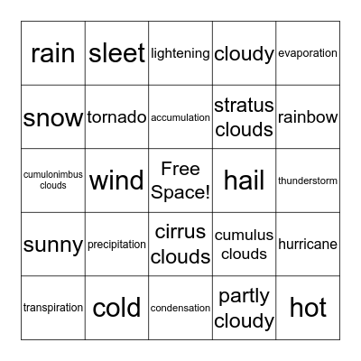 Weather!  Bingo Card