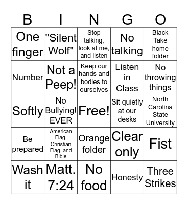 Procedures and Rules! Bingo Card