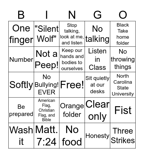 Procedures and Rules! Bingo Card