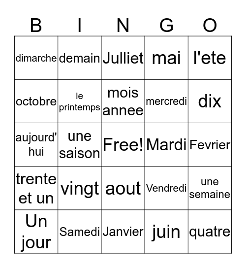 Le Calendrier Bingo Card