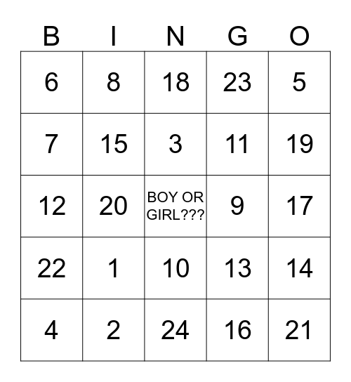 BABY BON BABY SHOWER Bingo Card