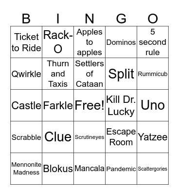 "Game On" Bingo Card