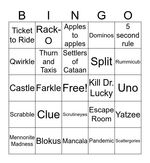 "Game On" Bingo Card