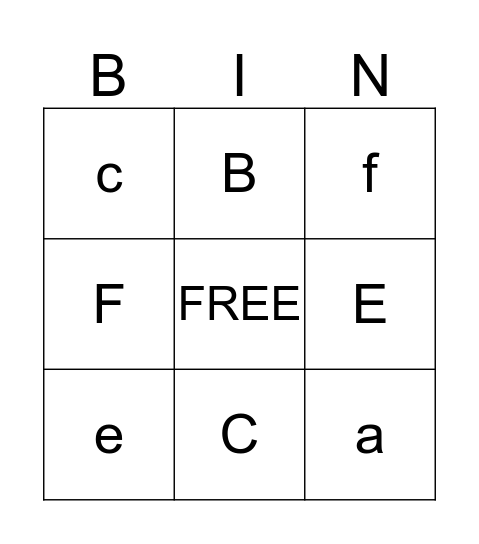 ABC Bingo  Bingo Card