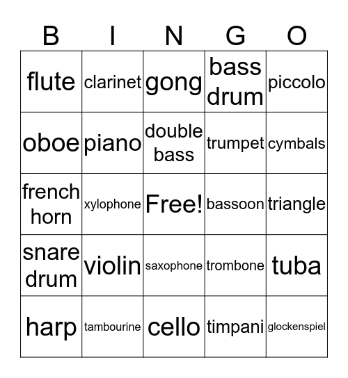 Instrument Bingo Card