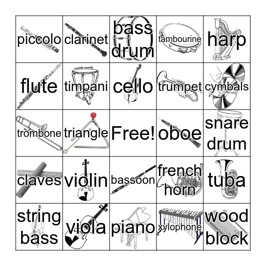Instruments of the Orchestra Bingo Card