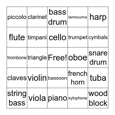 Instruments of the Orchestra Bingo Card
