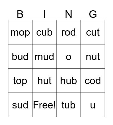 Phonics Review Bingo Card