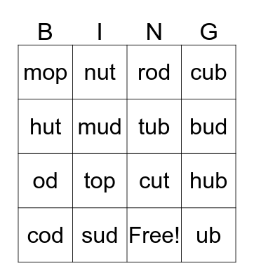 Phonics Review Bingo Card