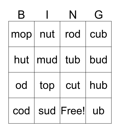 Phonics Review Bingo Card