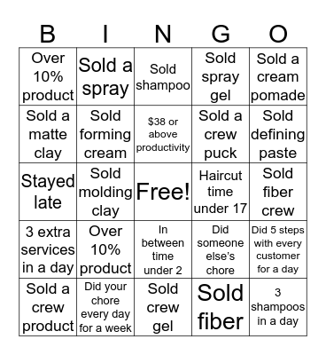 American Crew Bingo Card