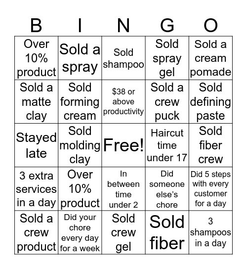 American Crew Bingo Card