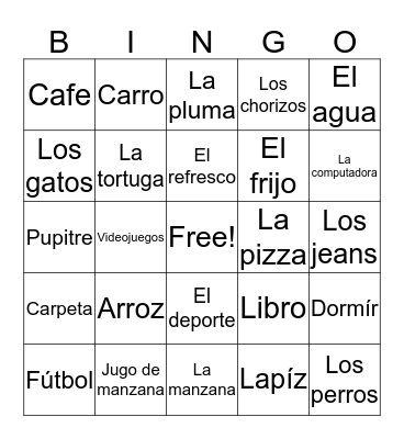 Espanol Bingo Card