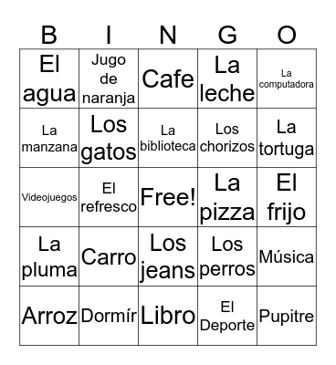 Espanol Bingo Card