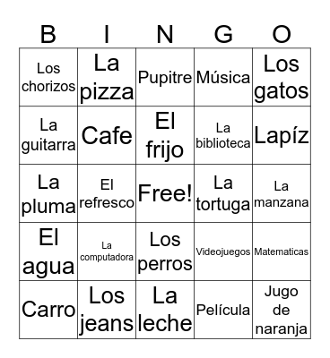 Espanol Bingo Card